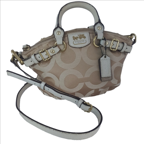 Coach Handbags - Coach Madison Two-way Tan, Cream & Coral Handbag